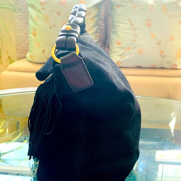 ✨ C. Z. Falconer✨ Black Suede Tassel Handbag W/Braided Leather Handle - Picture 5 of 15